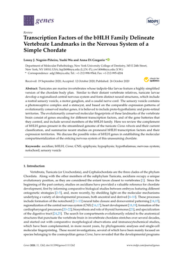 Transcription Factors of the Bhlh Family Delineate Vertebrate Landmarks in the Nervous System of a Simple Chordate