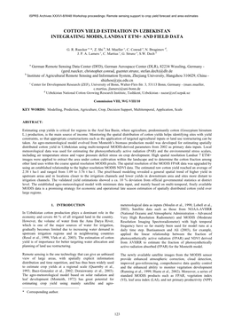 Cotton Yield Estimation in Uzbekistan Integrating Modis, Landsat Etm+ and Field Data