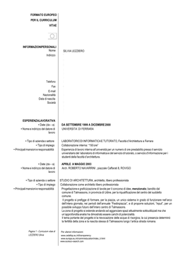 FORMATO EUROPEO PER IL CURRICULUM VITAE INFORMAZIONIPERSONALI Nome Indirizzo Telefono Fax E-Mail Nazionalità Data Di Nascita So