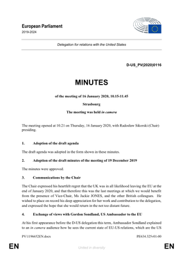 Minutes of the Meeting of 16 January 2020