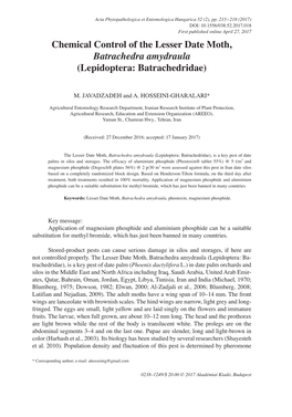 Chemical Control of the Lesser Date Moth, Batrachedra Amydraula (Lepidoptera: Batrachedridae)