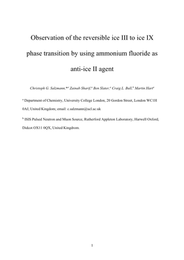 Observation of the Reversible Ice III to Ice IX Phase Transition by Using