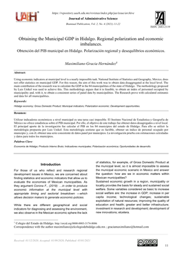 Obtaining the Municipal GDP in Hidalgo. Regional Polarization and Economic Imbalances