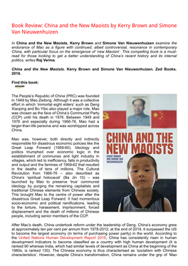 Book Review: China and the New Maoists by Kerry Brown and Simone Van Nieuwenhuizen
