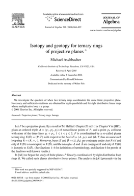 Isotopy and Geotopy for Ternary Rings of Projective Planes ✩
