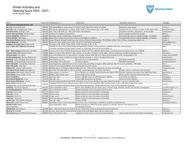 Winter Activities and Opening Hours 2020 - 2021 for the Akureyri Region