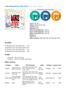 Luke Banned in the USA Mp3, Flac, Wma