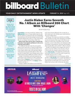 Justin Bieber Earns Seventh No. 1 Album on Billboard 200 Chart With