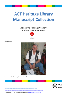 ACT Heritage Library Manuscript Collection