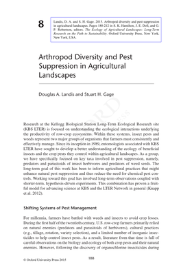 Arthropod Diversity and Pest Suppression in Agricultural Landscapes