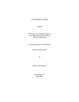 LAST PRIMER: STORIES THESIS Presented to the Graduate Council