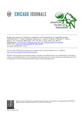 Biophysical Aspects of Resource Acquisition and Competition in Algal Mixotrophs. Author(S): Ben A