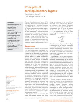 Principles of Cardiopulmonary Bypass David Machin Bsc ACP Chris Allsager MB Chb FRCA