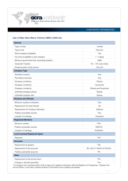 Isle of Man New Manx Vehicle (NMV) 2006 Act