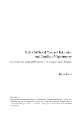 Early Childhood Care and Education and Equality of Opportunity