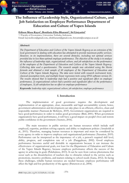 The Influence of Leadership Style, Organizational Culture, and Job Satisfaction on Employee Performance Department of Education and Culture of Yapen Islands