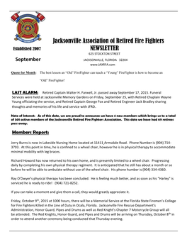 Jacksonville Association of Retired Fire Fighters NEWSLETTER