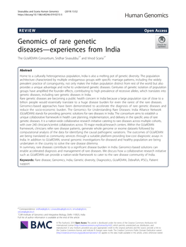 Genomics of Rare Genetic Diseases—Experiences from India the Guardian Consortium, Sridhar Sivasubbu1* and Vinod Scaria1*