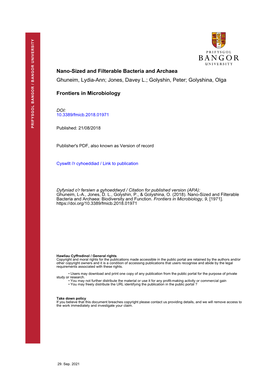 Nano-Sized and Filterable Bacteria and Archaea