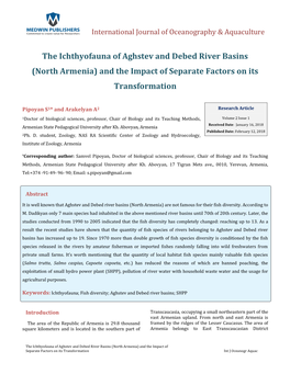 The Ichthyofauna of Aghstev and Debed River Basins (North Armenia) and the Impact of Separate Factors on Its Transformation