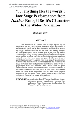 How Stage Performances from Ivanhoe Brought Scott's Characters to the Widest Audiences