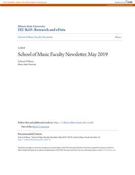 School of Music Faculty Newsletter, May 2019 School of Music, Illinois State University