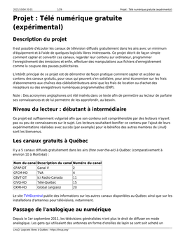 Projet : Télé Numérique Gratuite (Expérimental) Projet : Télé Numérique Gratuite (Expérimental)