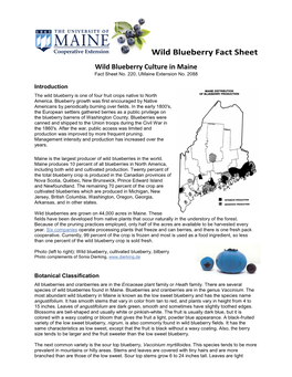 Wild Blueberry Fact Sheet Wild Blueberry Culture in Maine Fact Sheet No