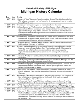 Michigan History Calendar