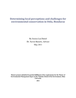 Determining Local Perceptions and Challenges for Environmental Conservation in Utila, Honduras