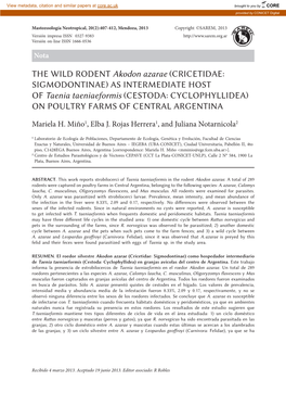 AS INTERMEDIATE HOST of Taenia Taeniaeformis (CESTODA: CYCLOPHYLLIDEA) on POULTRY FARMS of CENTRAL ARGENTINA