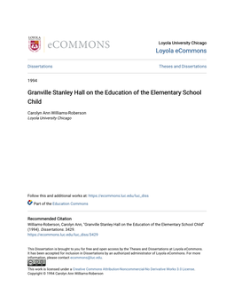 Granville Stanley Hall on the Education of the Elementary School Child