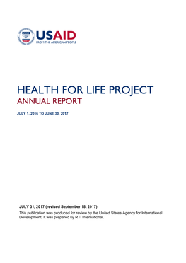 Health for Life Project Annual Report July 1, 2016 to June 30, 2017