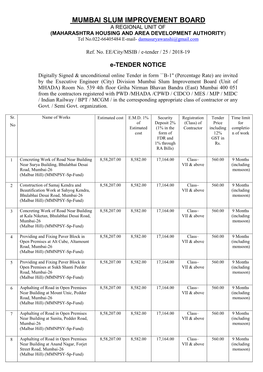 MUMBAI SLUM IMPROVEMENT BOARD a REGIONAL UNIT of (MAHARASHTRA HOUSING and AREA DEVELOPMENT AUTHORITY) Tel No.022-66405484 E-Mail- Damusuryawanshi@Gmail.Com