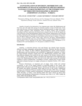 Gramineae) Species Growing Naturally in Bilecik Province at the Intersection of Three Phytogeographical Regions (Northwest Anatolia – Turkey)