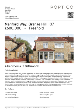 Manford Way, Grange Hill, IG7 £600000
