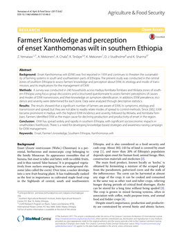 Farmers' Knowledge and Perception of Enset Xanthomonas Wilt In