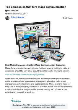 Top Companies That Hire Mass Communication Graduates Updated On: Feb 22, 2017