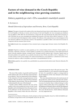 Factors of Wine Demand in the Czech Republic and in the Neighbouring Wine-Growing Countries