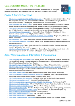 Media, Film, TV, Digital Sector & Career Overviews Jobs, Work Experience, Internships & Volunteering