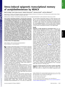 Stress-Induced Epigenetic Transcriptional Memory Of