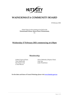 Agenda of Wainuiomata Community Board