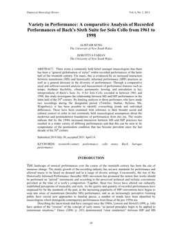 A Comparative Analysis of Recorded Performances of Bach's Sixth Suite