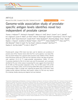 Genome-Wide Association Study of Prostate-Specific Antigen Levels