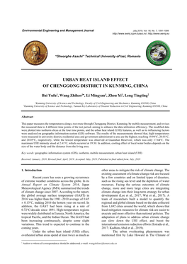 Urban Heat Island Effect of Chenggong District in Kunming, China