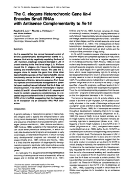 The C. Elegans Heterochronic Gene Lin-4 Encodes Small Rnas with Antisense Complementarity to &II-14