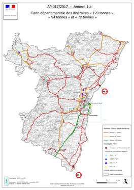 Carte Départementale Des Itinéraires « 120 Tonnes », « 94 Tonnes » Et « 72 Tonnes »