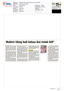 'Mukhriz Hilang Budi Bahasa Ikut Rentak DAP'