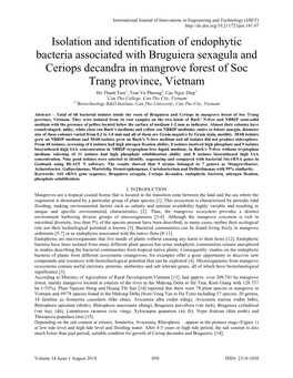Isolation and Identification of Endophytic Bacteria Associated with Bruguiera Sexagula and Ceriops Decandra in Mangrove Forest of Soc Trang Province, Vietnam