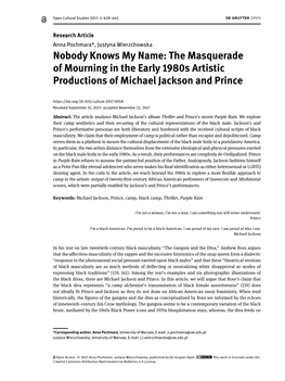 The Masquerade of Mourning in the Early 1980S Artistic Productions of Michael Jackson and Prince